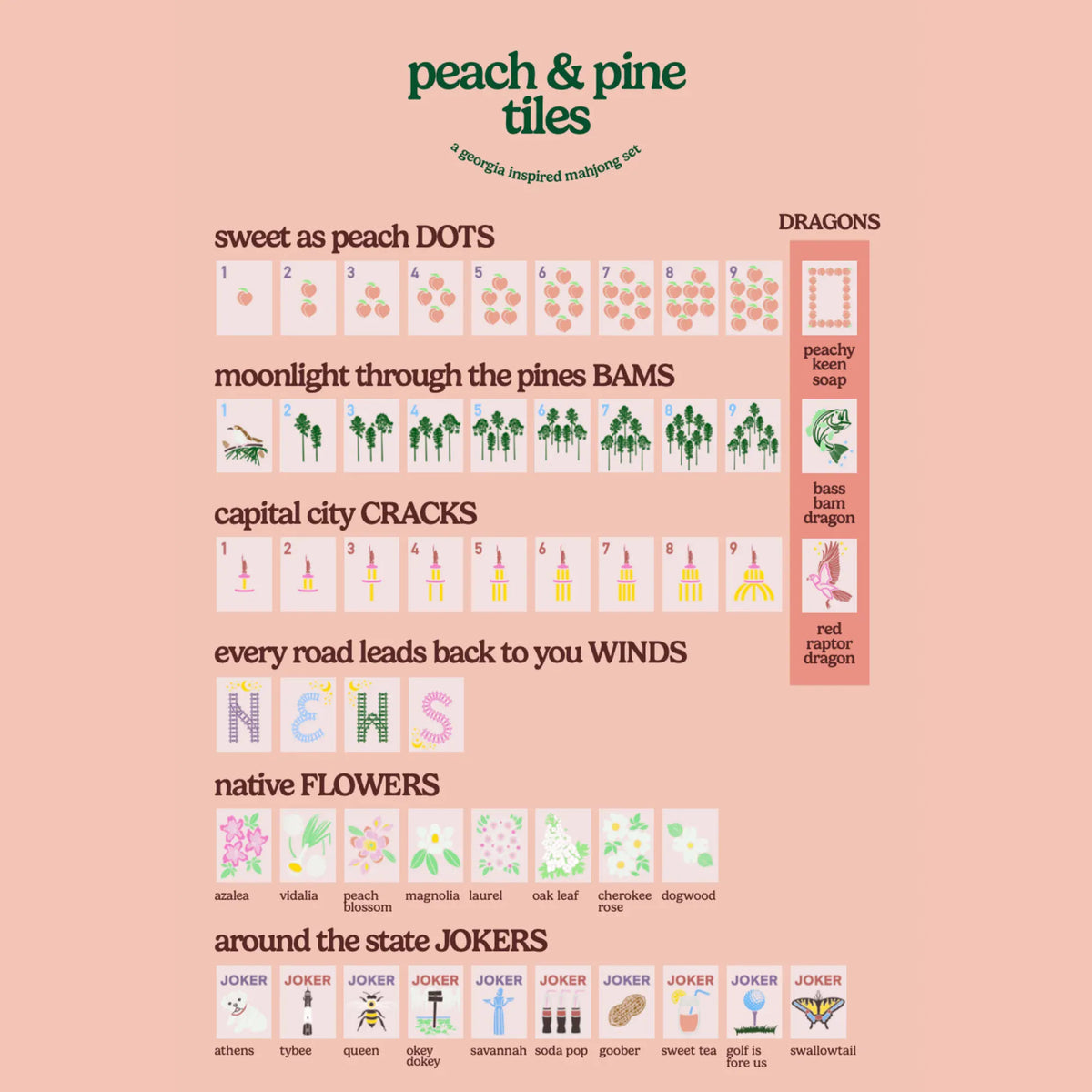 Middle & Main Mahjong Peach & Pine Tiles Set Mahjong