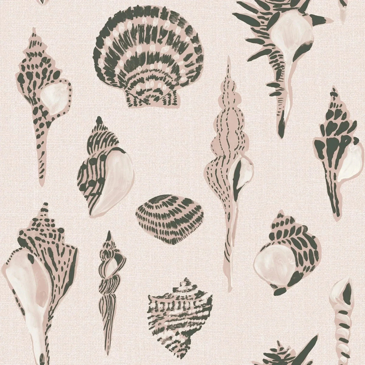 Mitchell Black Barely Blush / 10'H x 2'W / Premium Matte Paper Sullivan's Island Shells Roll Wallpaper
