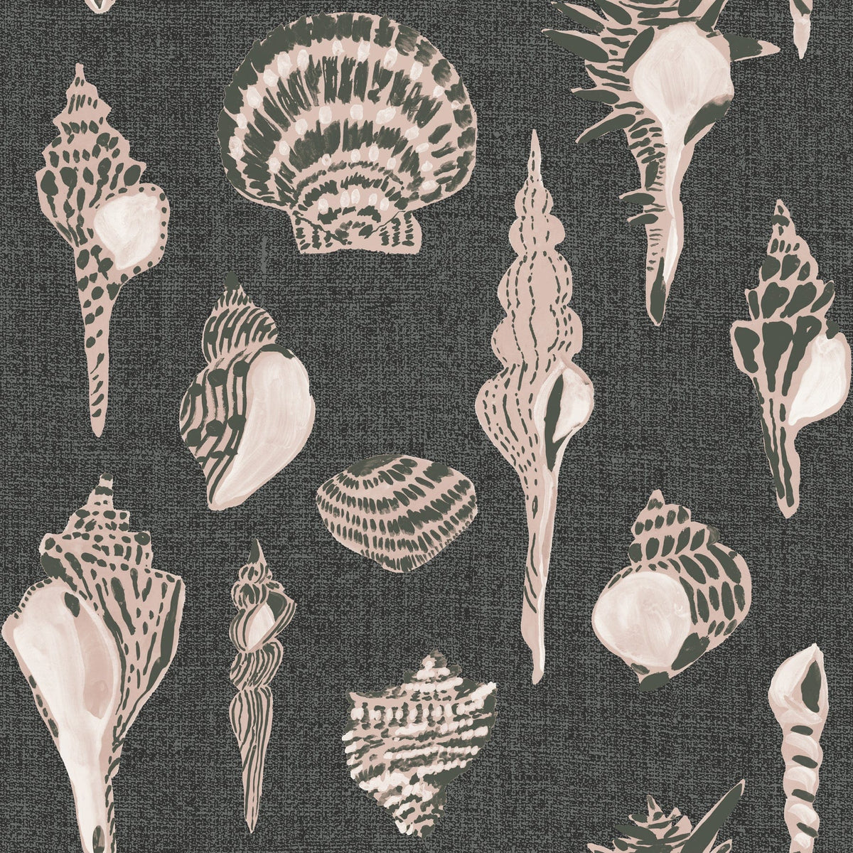 Mitchell Black Moonlit Glow Black Blush / 10'H x 2'W / Premium Matte Paper Sullivan's Island Shells Roll Wallpaper
