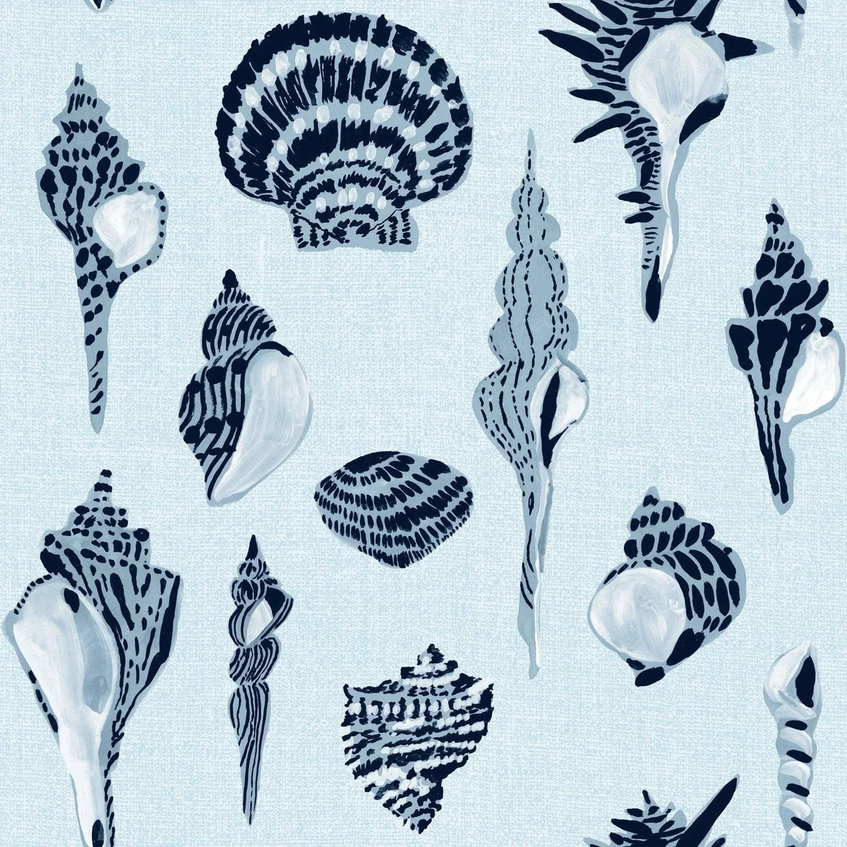 Mitchell Black Serene Sky Blue / 10'H x 2'W / Premium Matte Paper Sullivan's Island Shells Roll Wallpaper