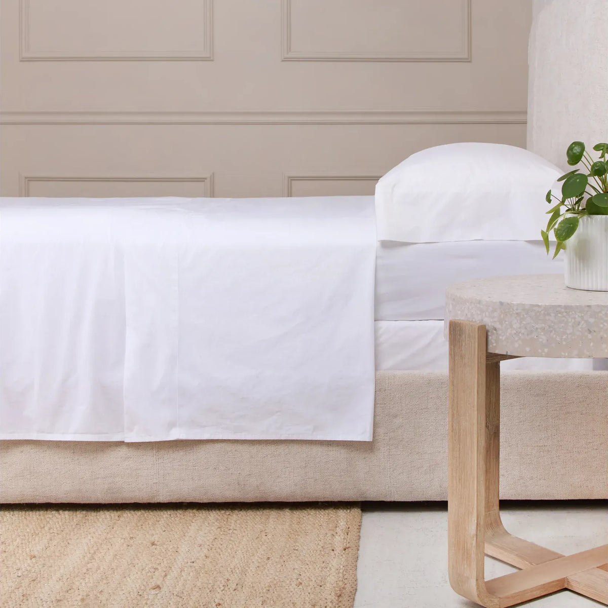 PomPom Cotton Percale Sheet Set - White Linens & Bedding