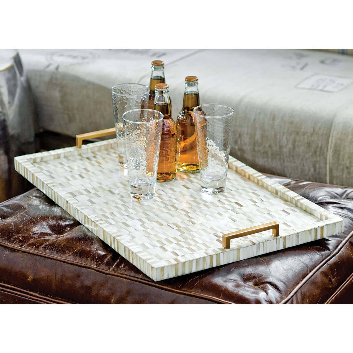 Regina Andrew Multi-Tone Bone & Brass Tray Serving Trays 20-1039