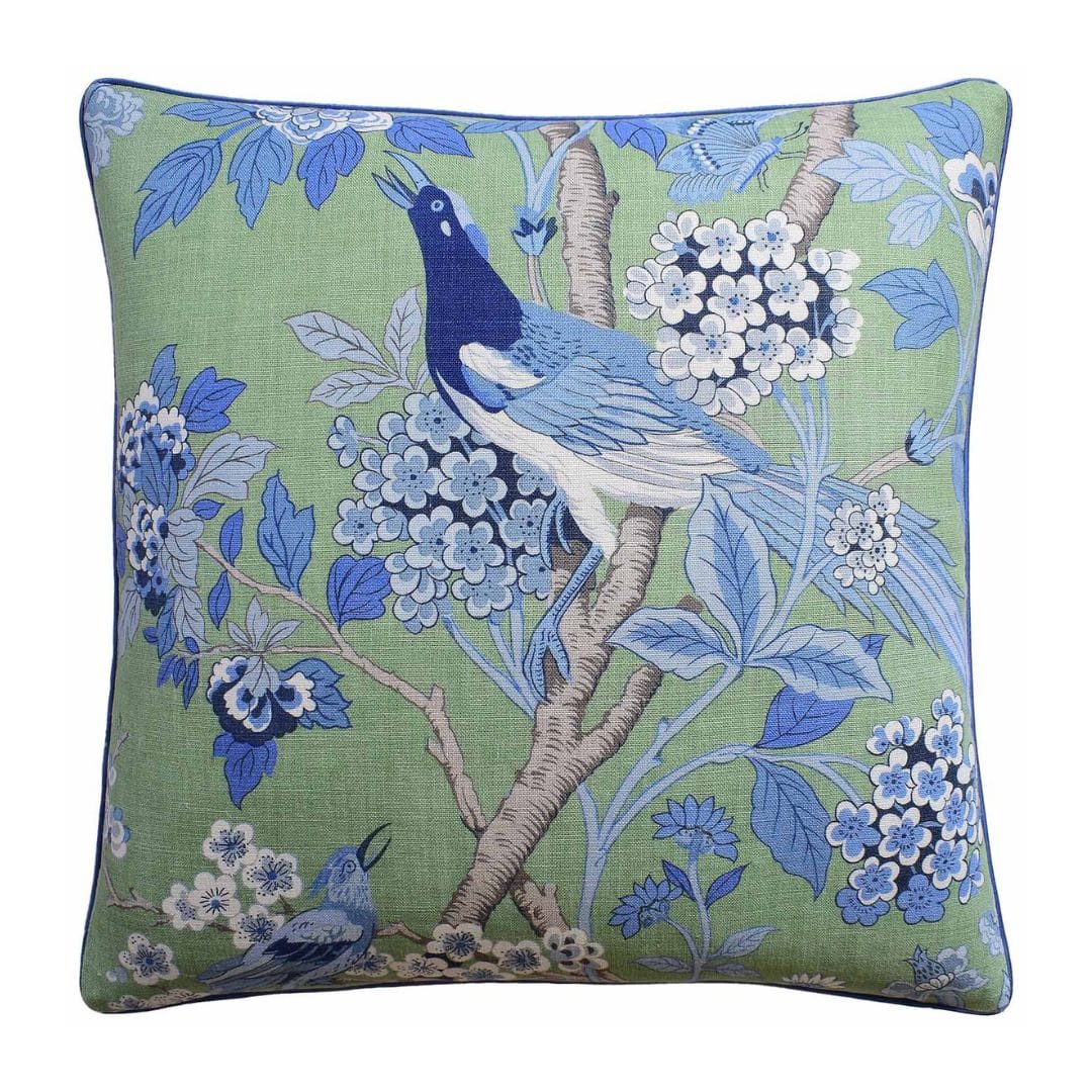 Ryan Studio Emerald Blue / 22 x 22 Hydrangea Bird Pillow Pillows 133-4993