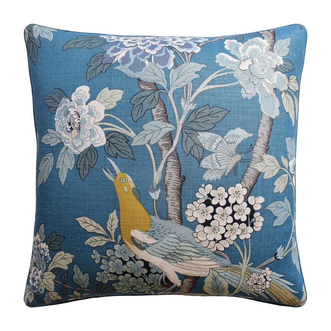 Ryan Studio Teal / 22 x 22 Hydrangea Bird Pillow Pillows 133-4997
