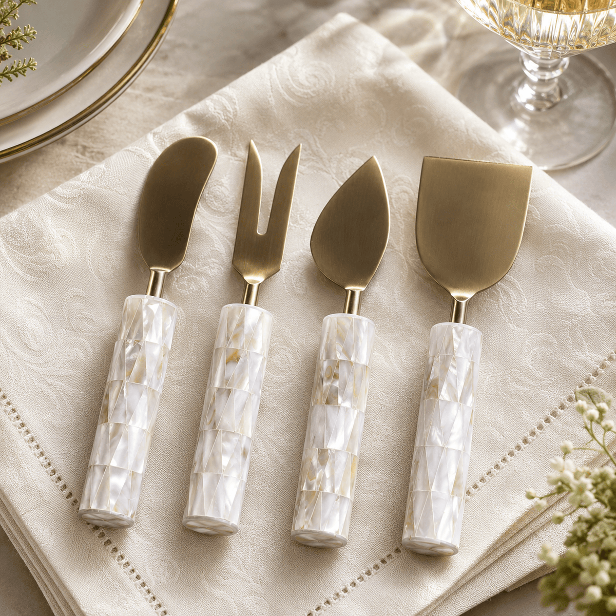 Sagebrook Home Bronsonton Set Of 4 White Serveware Utensil Sets EV23518
