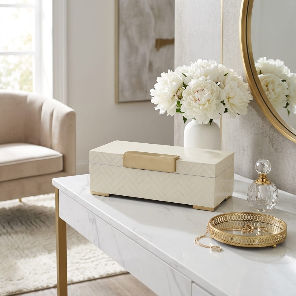 Sagebrook Home Chiltonoak Ivory Box Accent Boxes EV19209