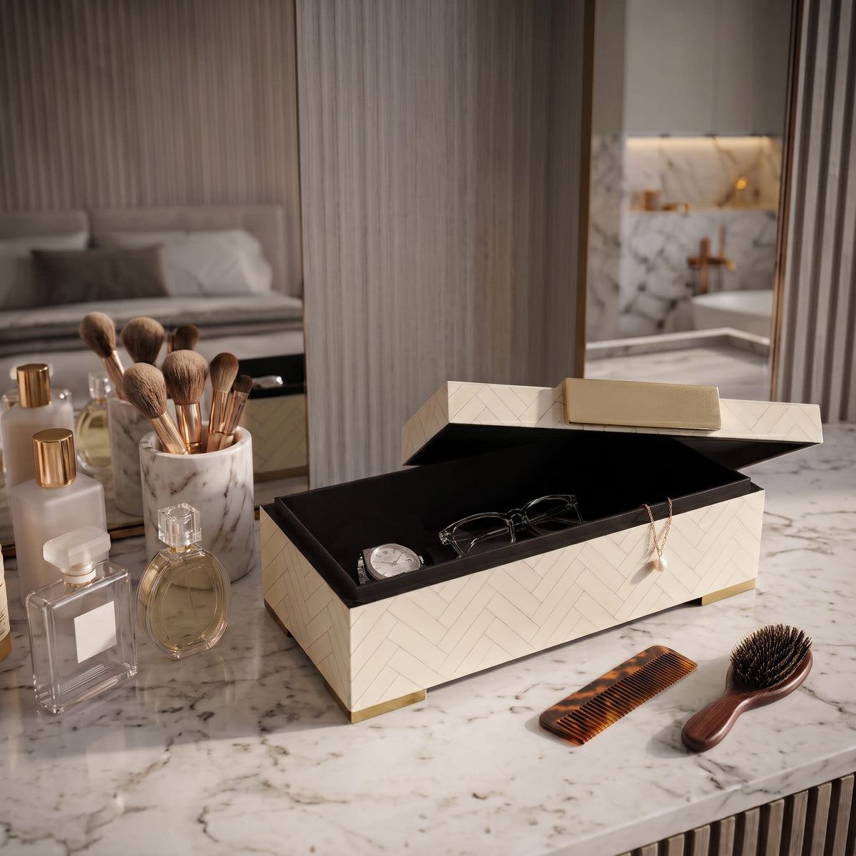 Sagebrook Home Chiltonoak Ivory Box Accent Boxes EV19209