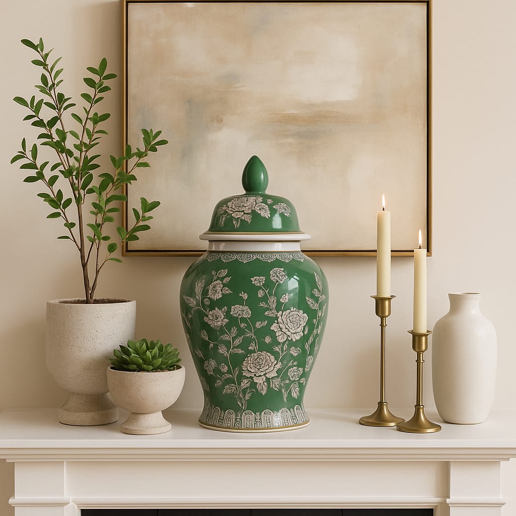 Sagebrook Home Eldredport Green Chinoiserie Decorative Jars