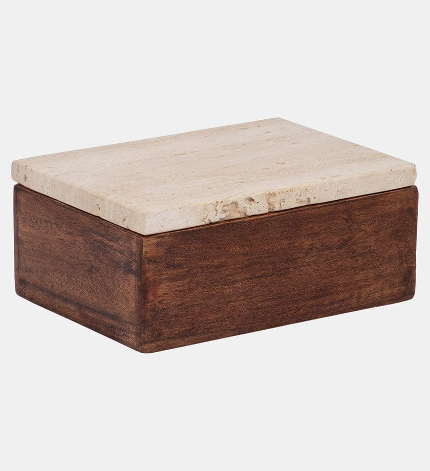 Travertine Box With Wood Base - secondary