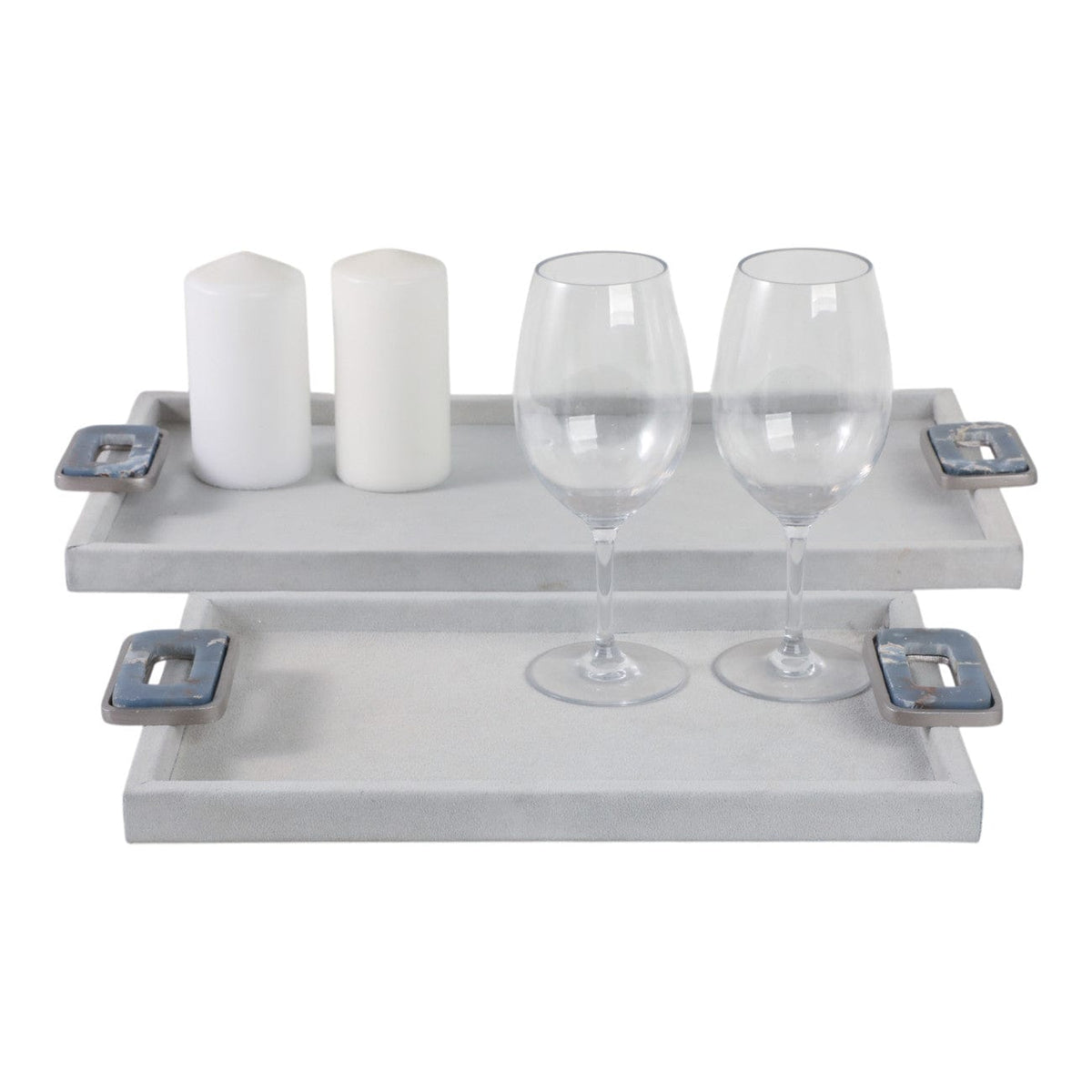 Sagebrook Home Violi Suede Blue Angelite Gemstone Hard Decorative Trays