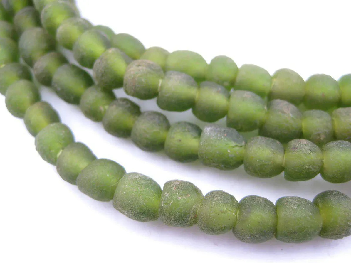 The Bead Chest Olive Green Recycled Glass Beads Decorative Beads RCY-RND-GRN-927
