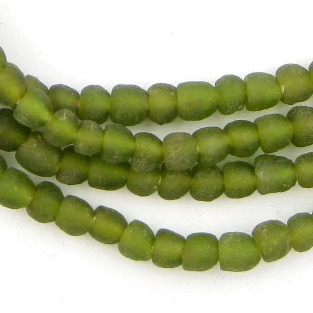 The Bead Chest Olive Green Recycled Glass Beads Decorative Beads RCY-RND-GRN-927