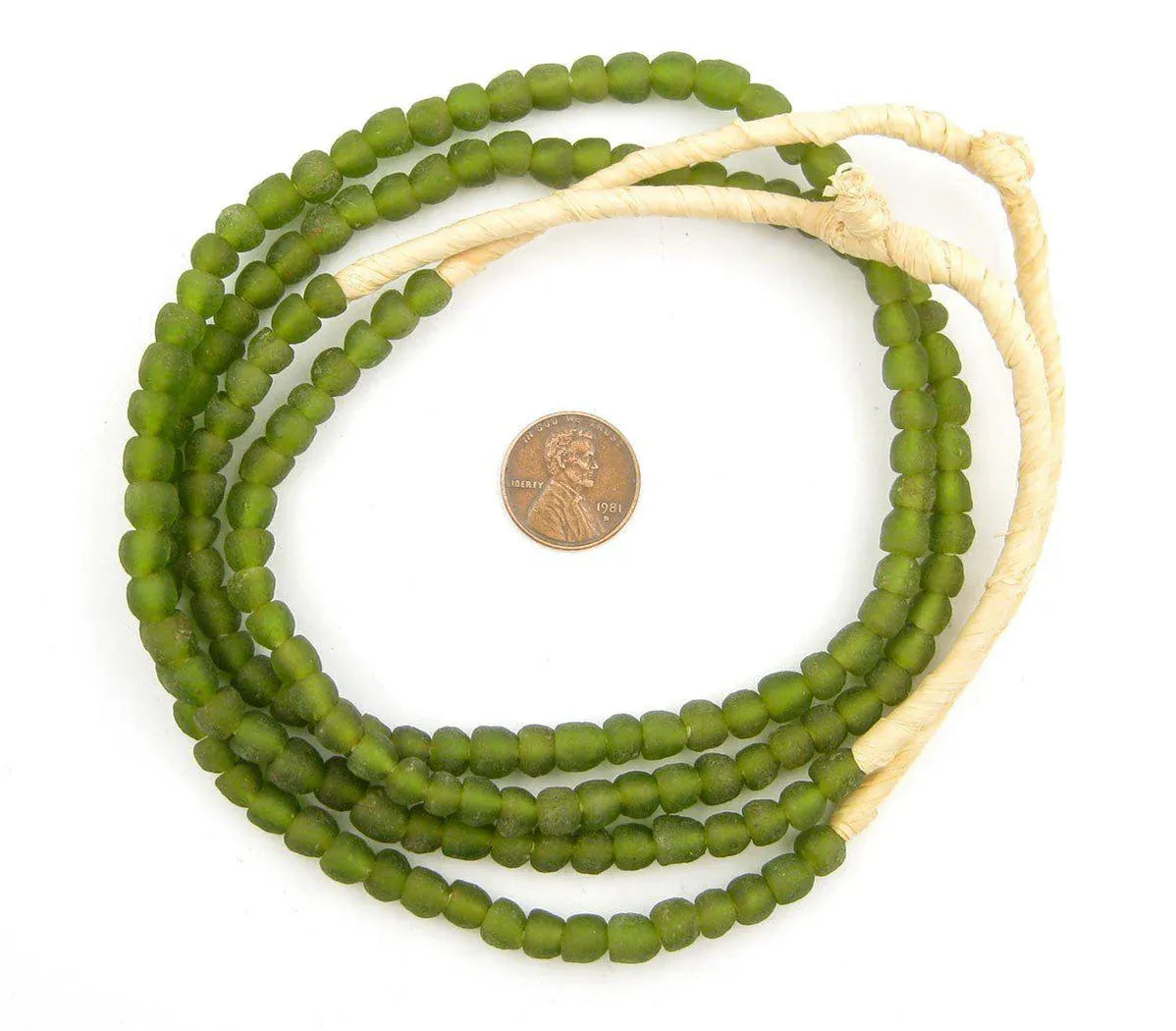 The Bead Chest Olive Green Recycled Glass Beads Decorative Beads RCY-RND-GRN-927