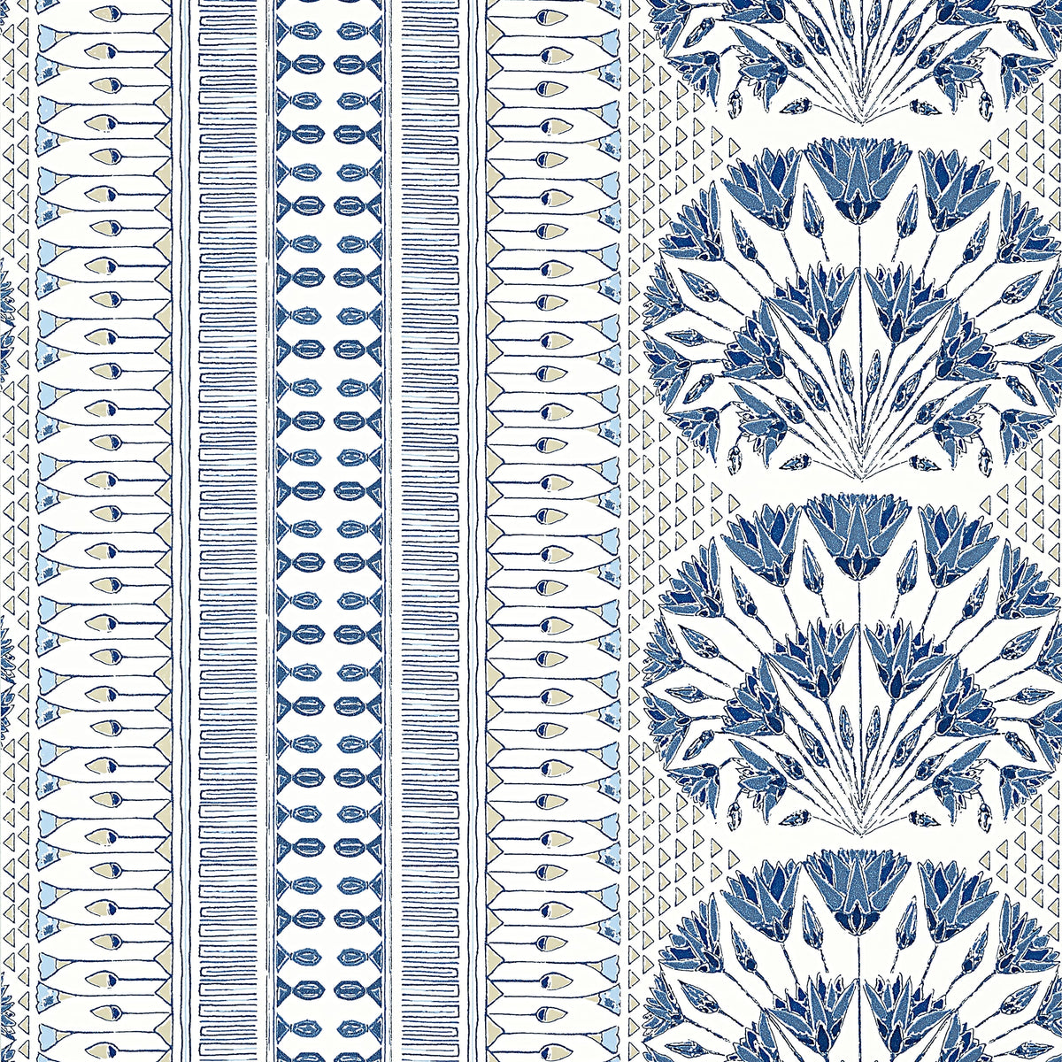 Thibaut Blue and White / 2 Rolls Cairo Wallpaper AT9624