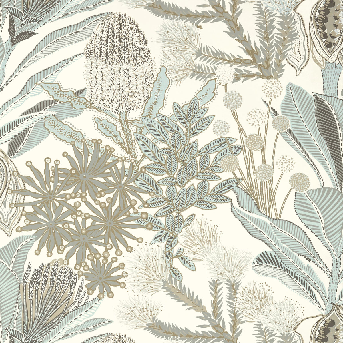 Thibaut Neutral and Spa Blue / 2 Rolls Protea Wallpaper T13924