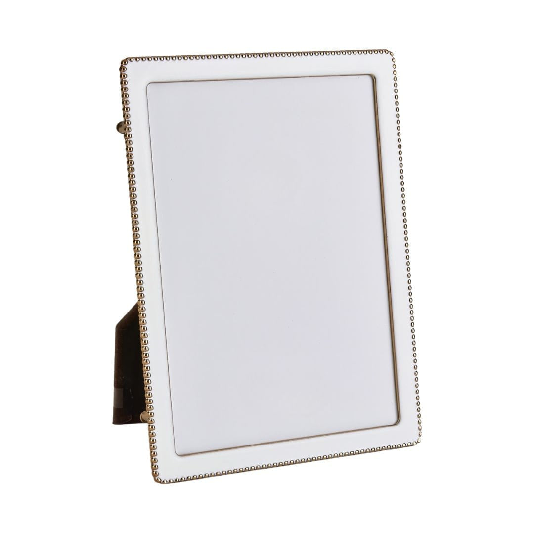 Tizo Goldplate Beaded White Enamel Frame Picture Frames
