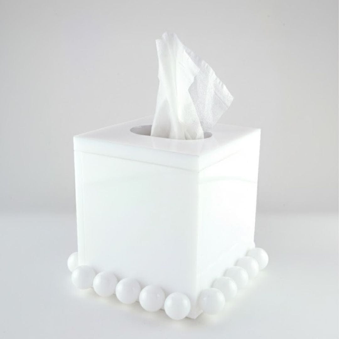 Tizo Lucite Tissue Box w/Lid White Bubble Design Boxes HA232WHTS