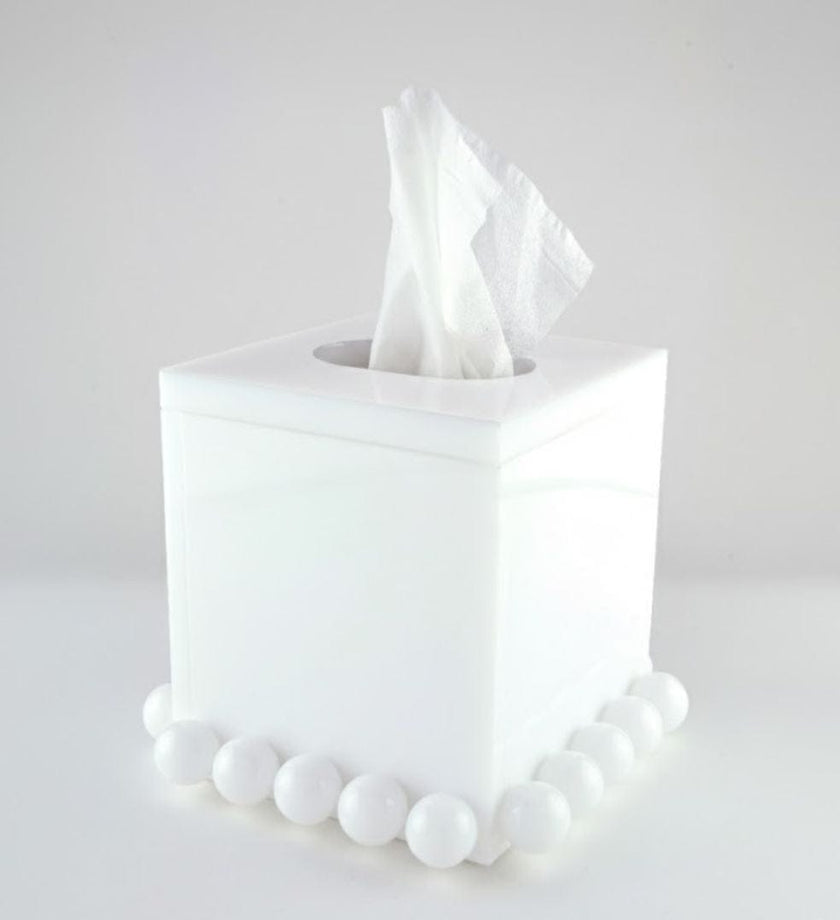Lucite Tissue Box w/Lid White Bubble Design