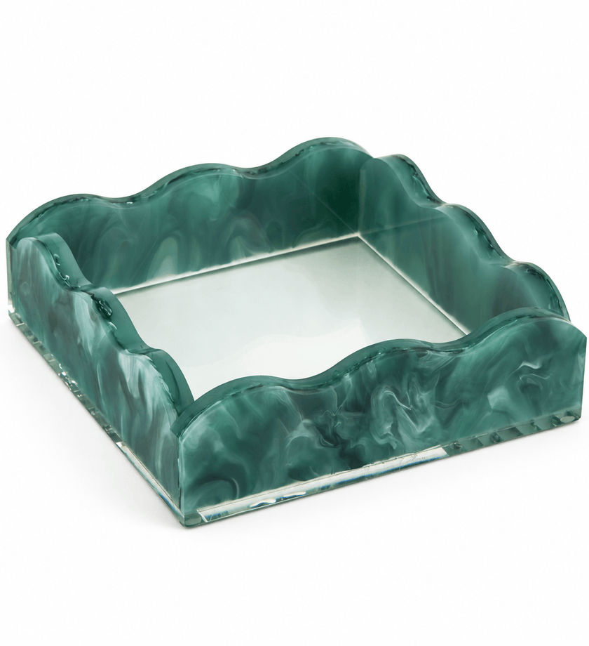 Lucite Marblelized Cocktail Napkin Tray - Green