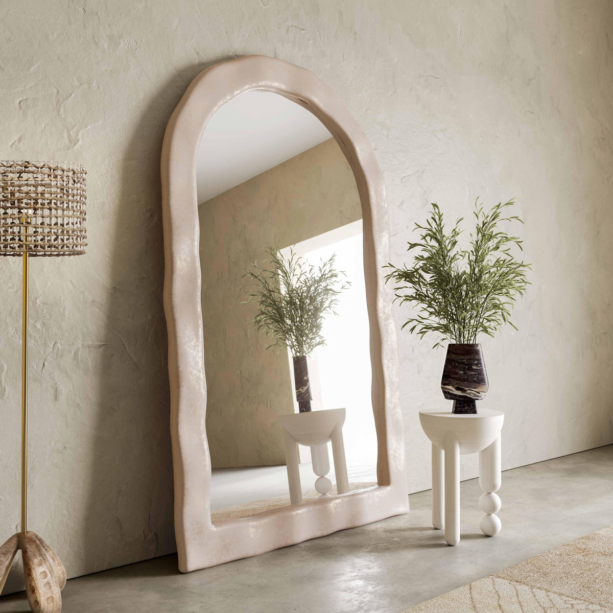 TOV Cream Textured Floor Mirror Vases TOV-C18494