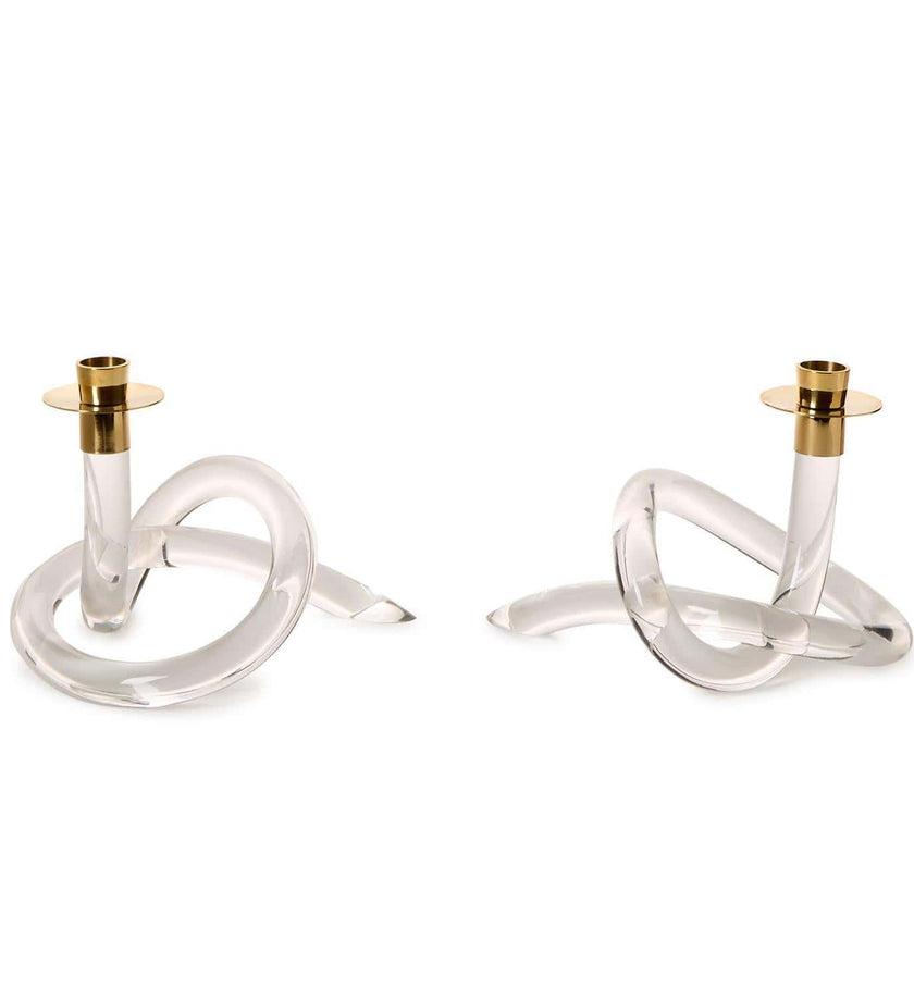 Classique Acrylic Knot Candle Holder with Golden Metal Top