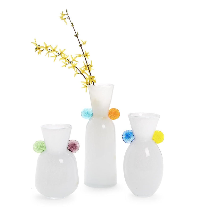 Contempo White Art Glass Vase with Colored Accents