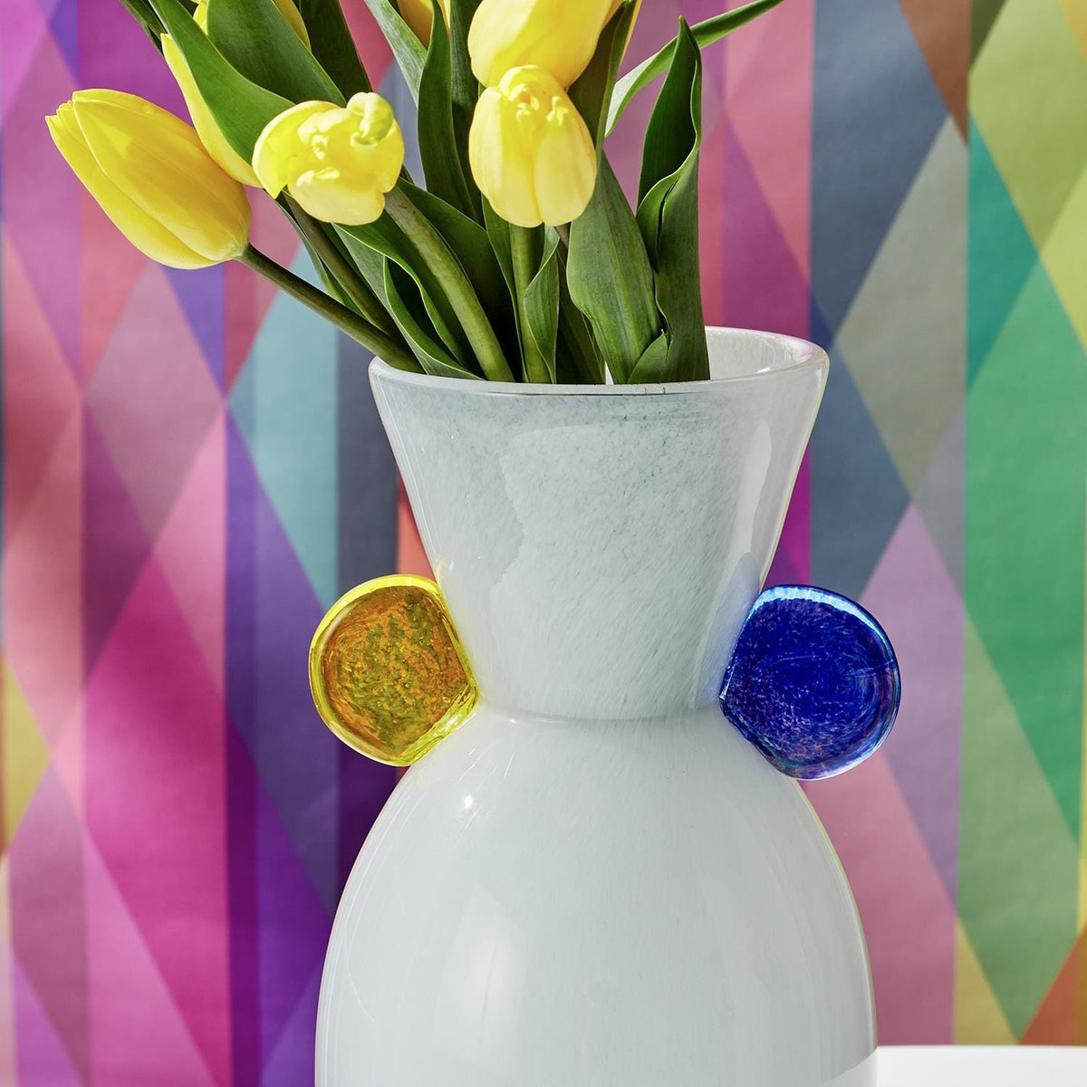 Tozai Contempo White Art Glass Vase with Colored Accents Vase