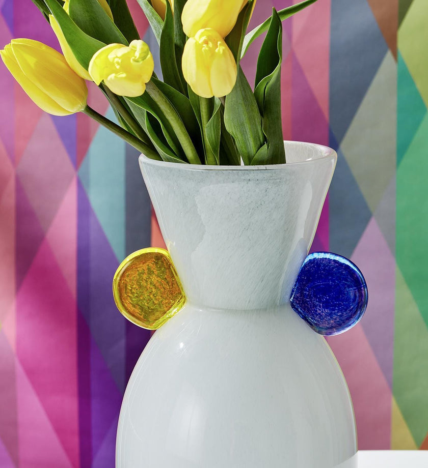 Contempo White Art Glass Vase with Colored Accents - secondary