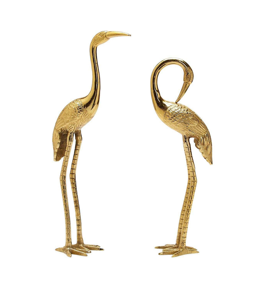 Crane Sculpture with Antiqued Gold Finish