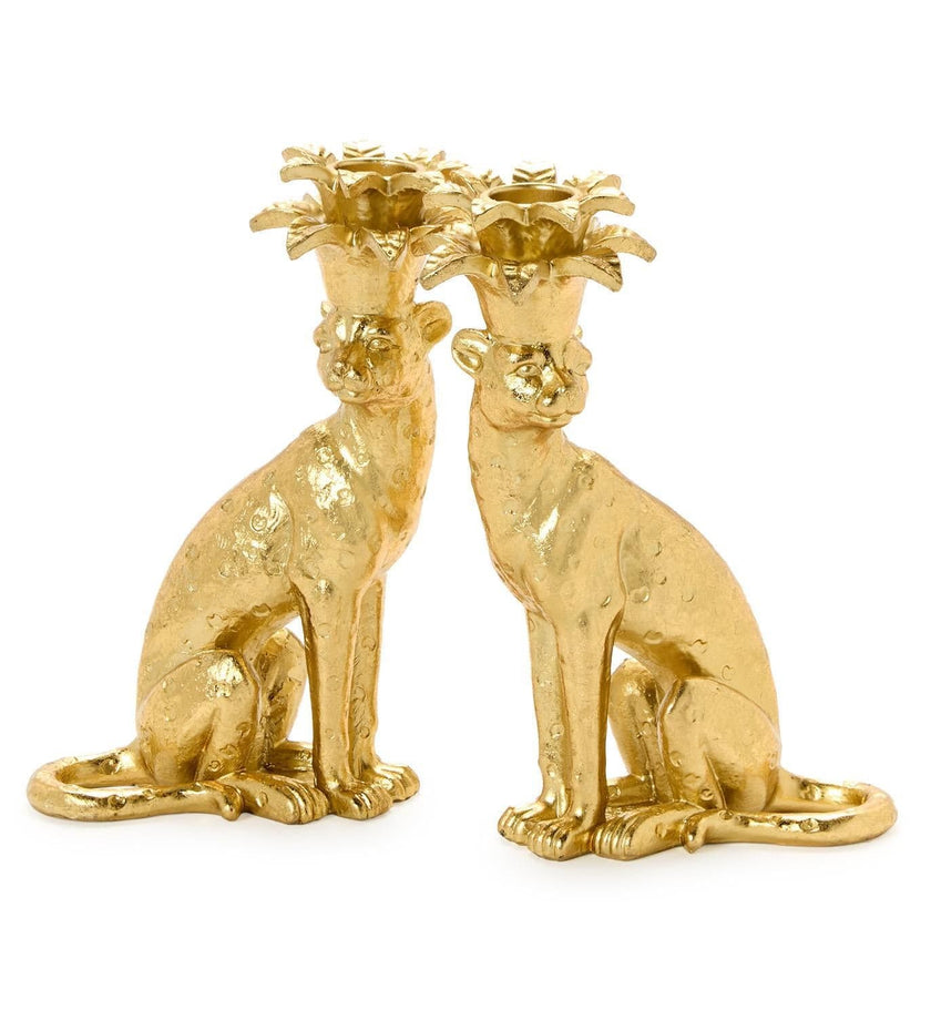 Gold Leopard Tapered Candlestick Candleholders