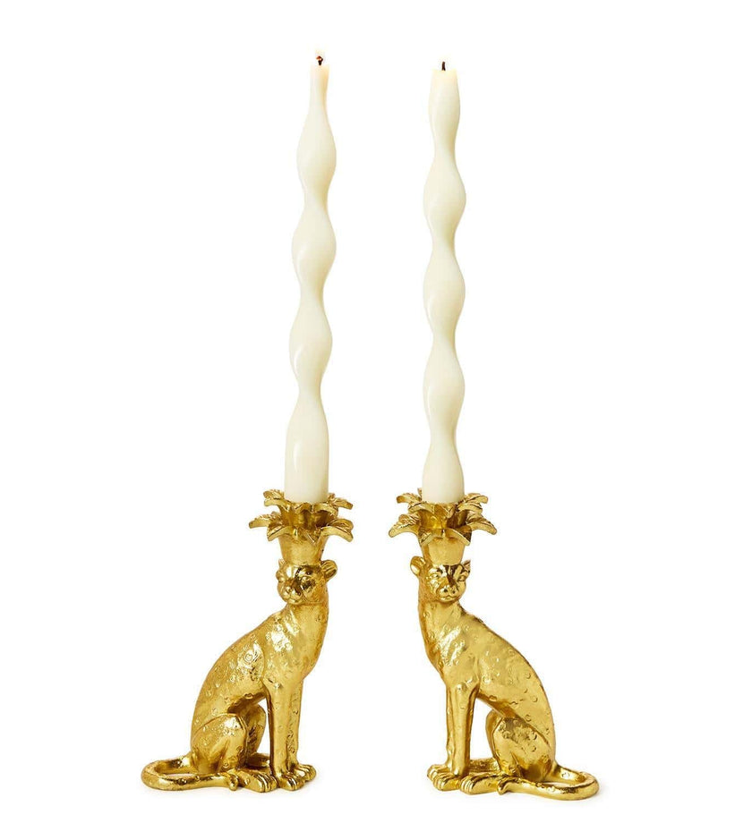 Gold Leopard Tapered Candlestick Candleholders - secondary