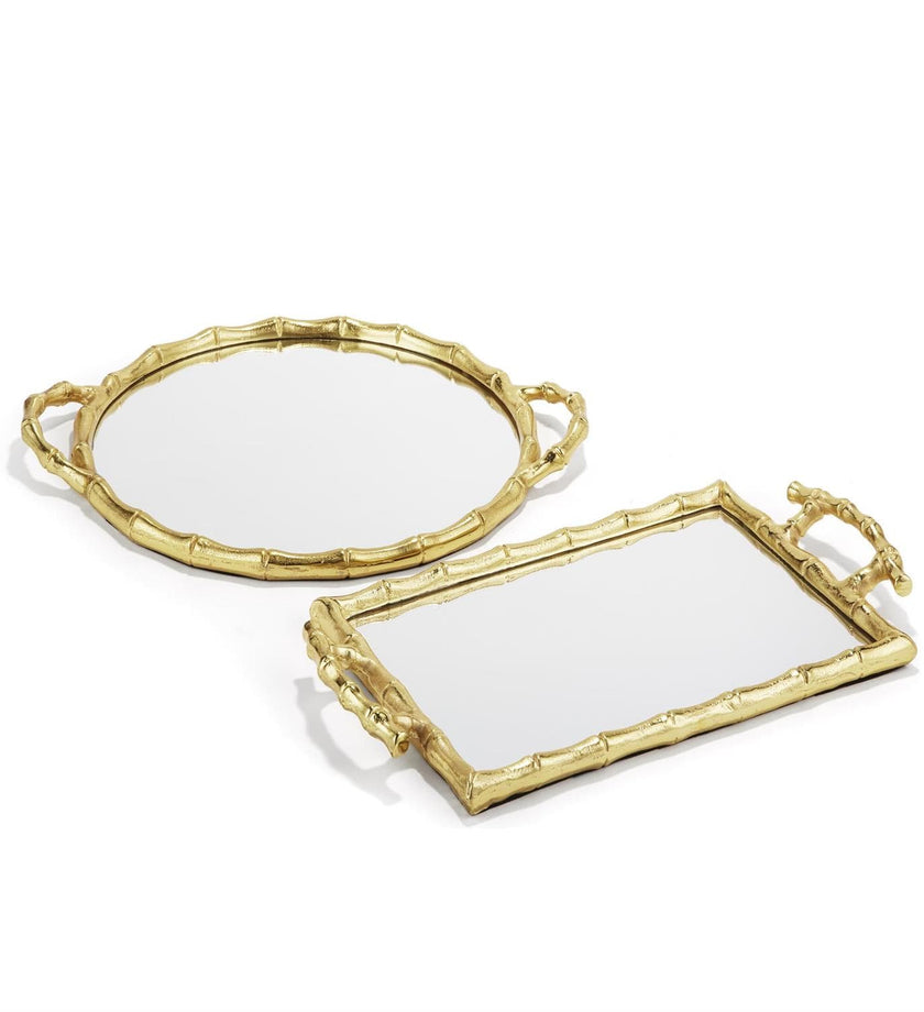 Golden Bamboo Mirror Decorative Tray