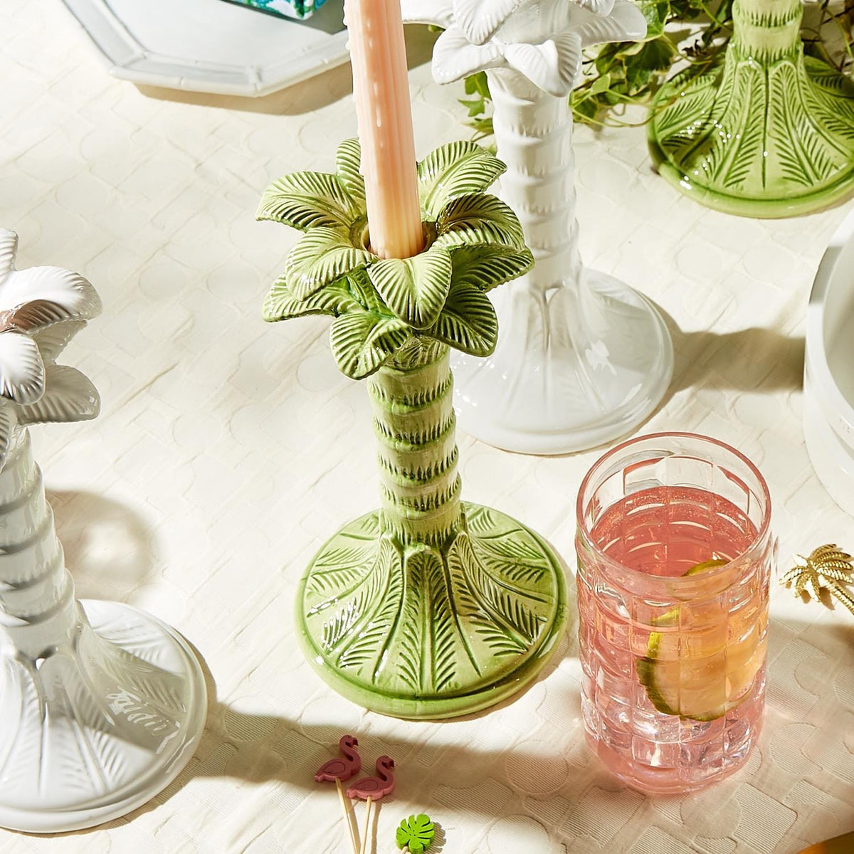 Tozai Green Palm Leaf Taper Candlestick Candleholder Candle Holders 54547