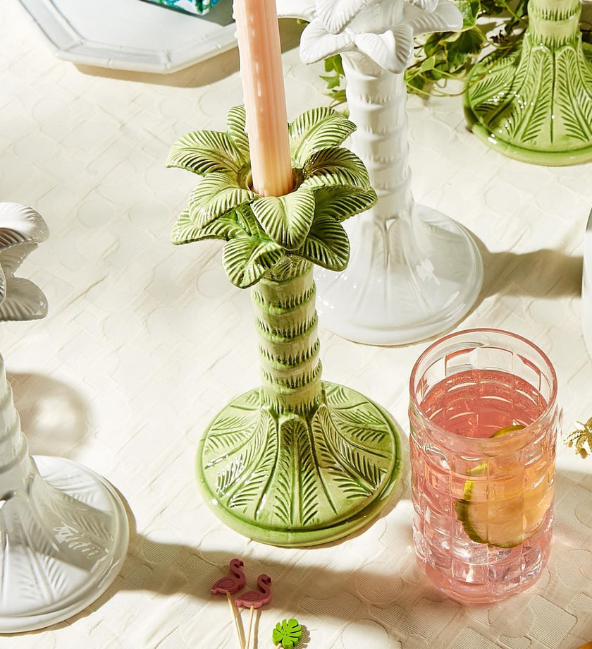 Green Palm Leaf Taper Candleholder Set - secondary