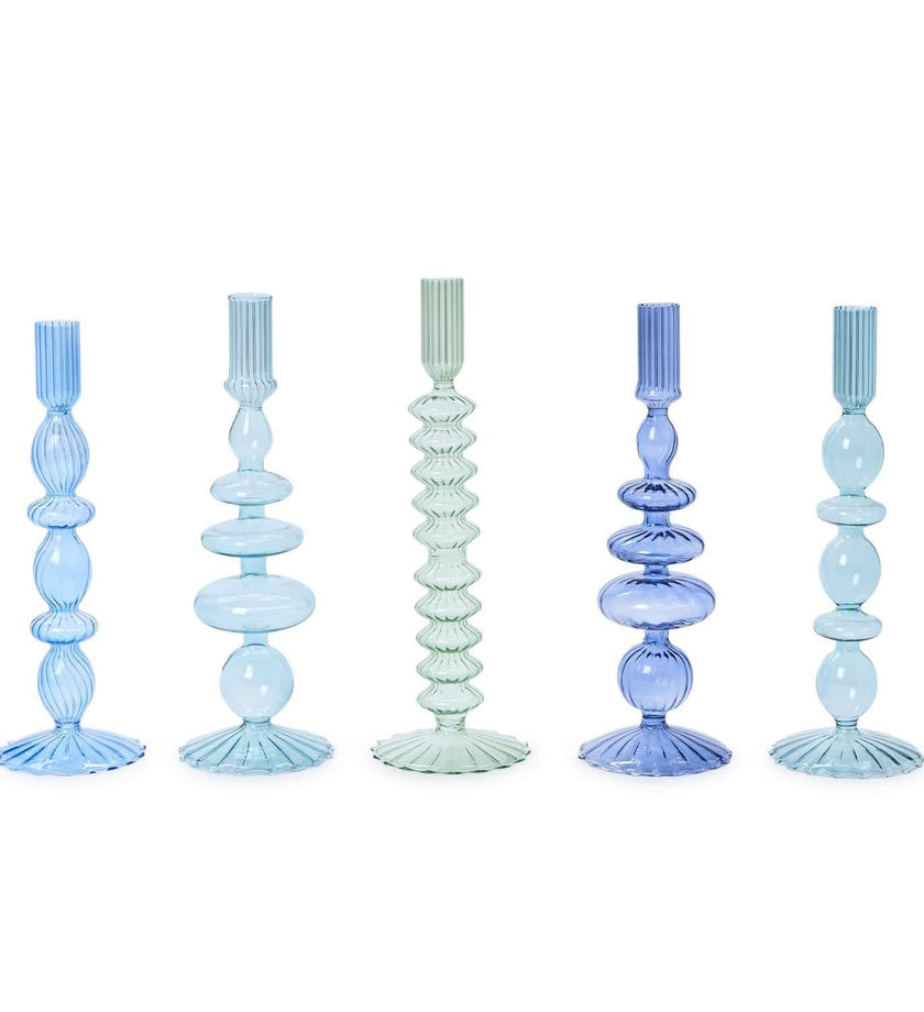 Hand-Blown Glass Taper Candlestick Candleholders