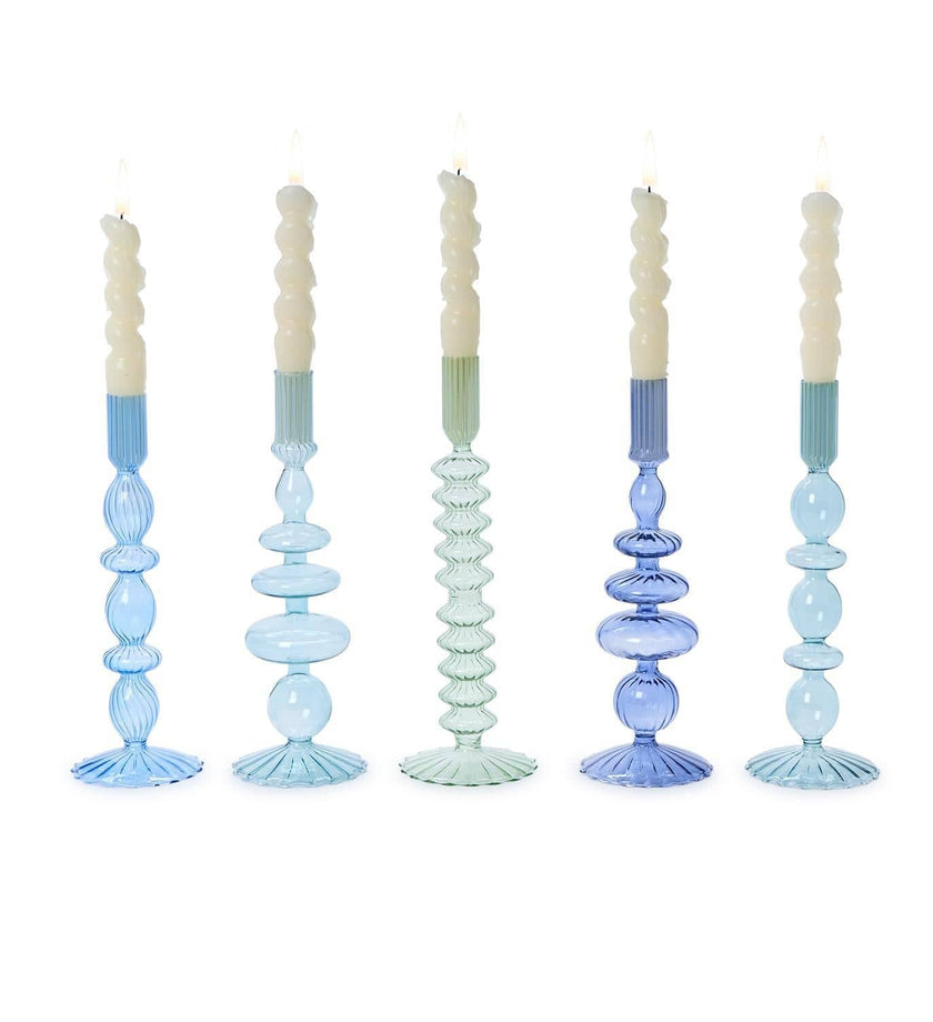 Hand-Blown Glass Taper Candlestick Candleholders - secondary