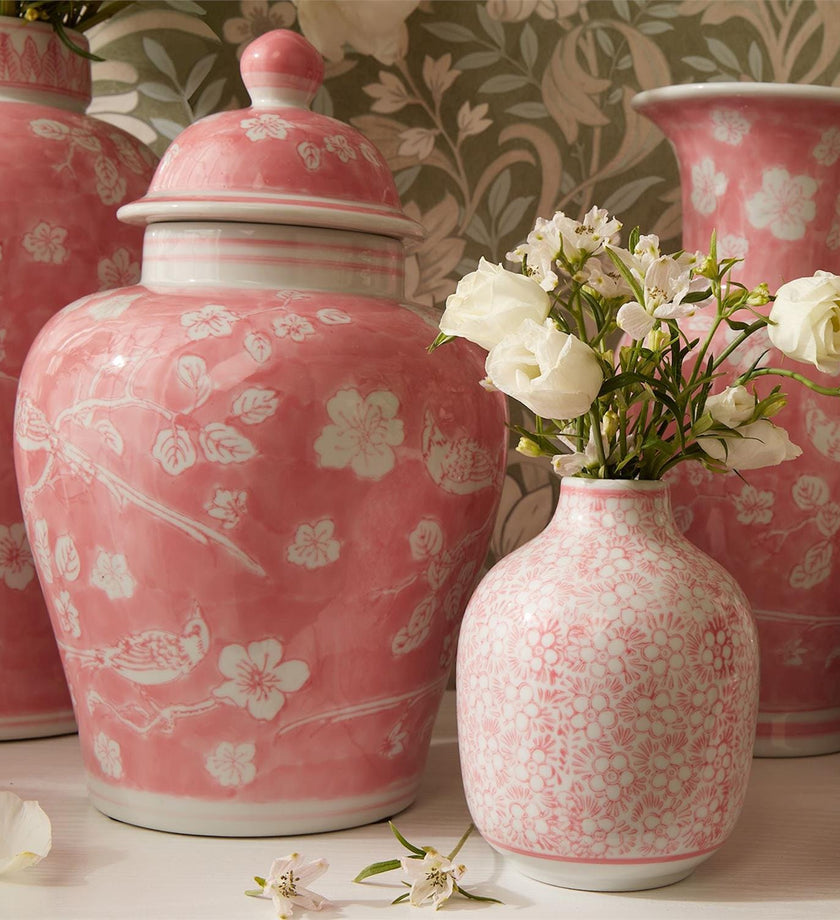 Hand-Painted Pink Chinoiserie Covered Jars - secondary