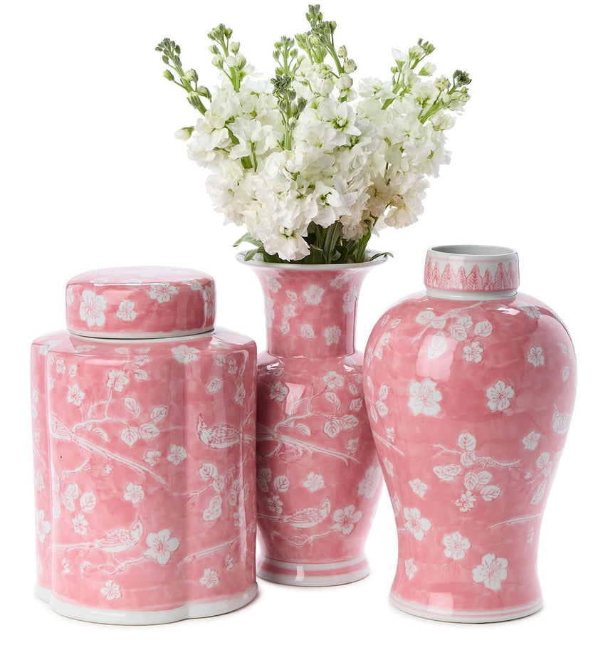 Hand-Painted Pink Chinoiserie Vases / Jar