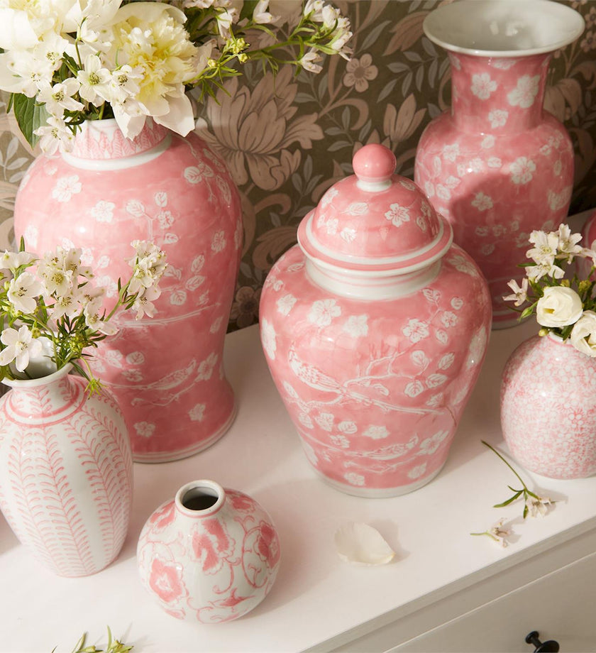 Hand-Painted Pink Chinoiserie Vases / Jar - secondary