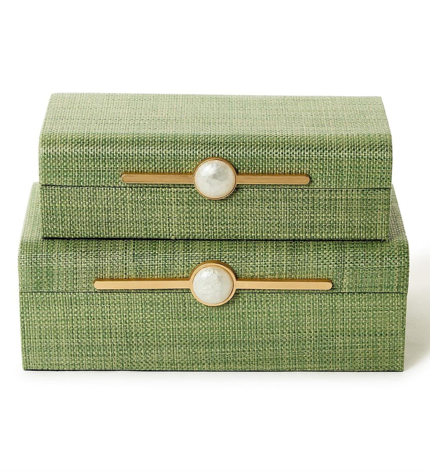 Monaco Green Faux Seagrass Nested Decorative Boxes