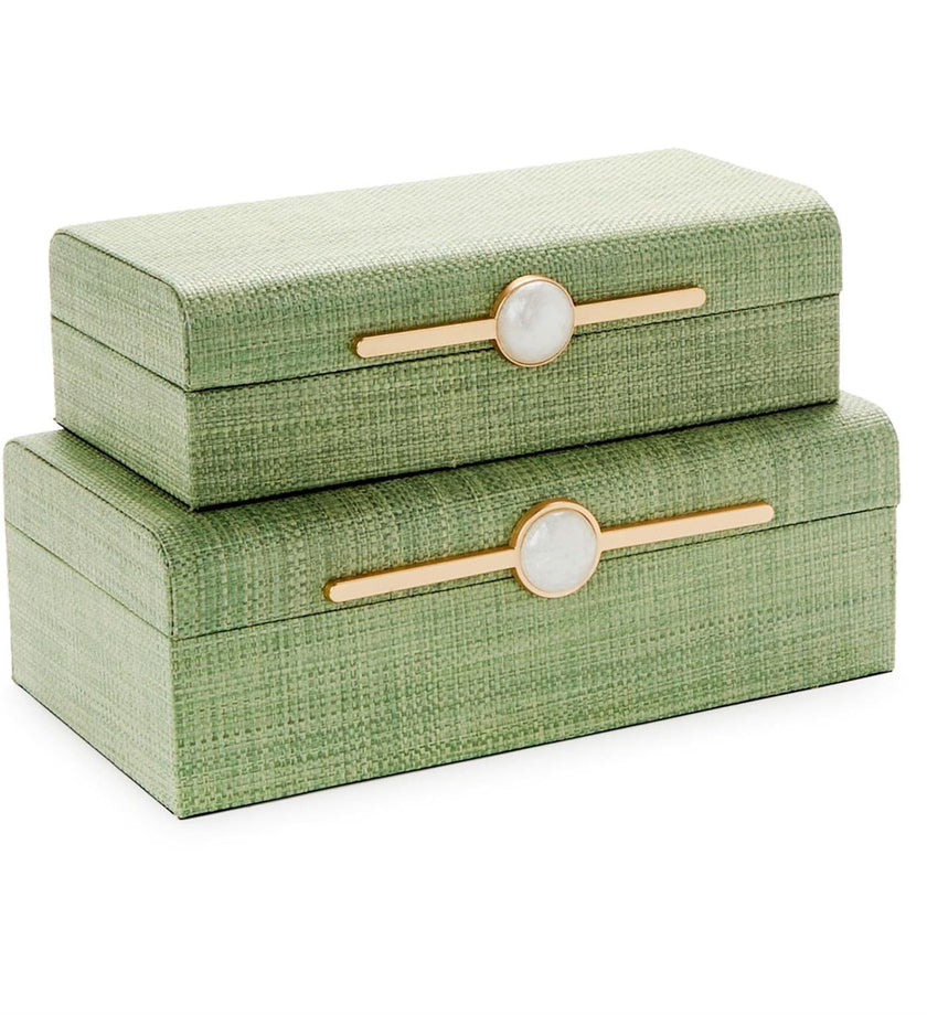 Monaco Green Faux Seagrass Nested Decorative Boxes - secondary