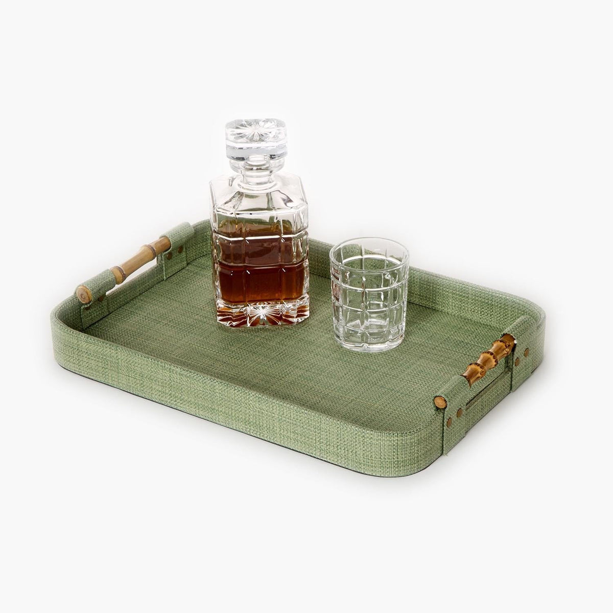Tozai Monaco Green Faux Seagrass Nested Trays with Bamboo Handles Decorative Trays