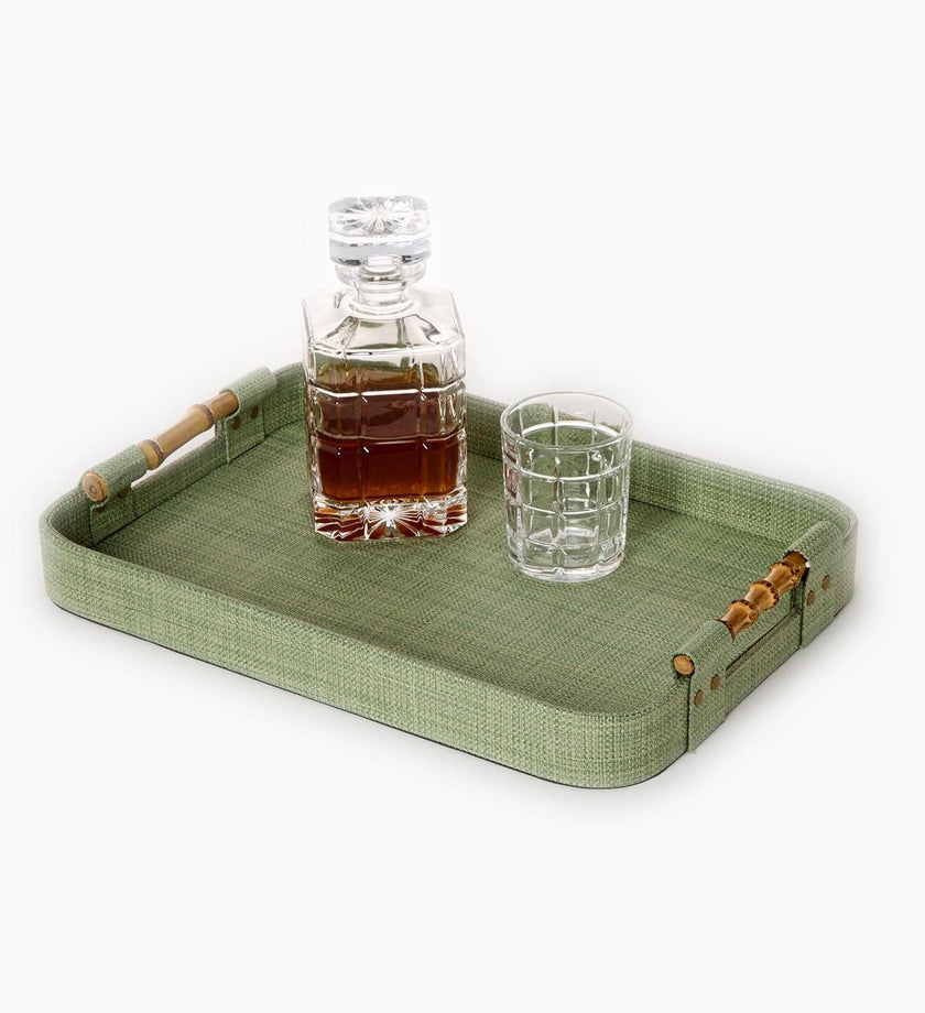 Monaco Green Faux Seagrass Nested Trays with Bamboo Handles - secondary