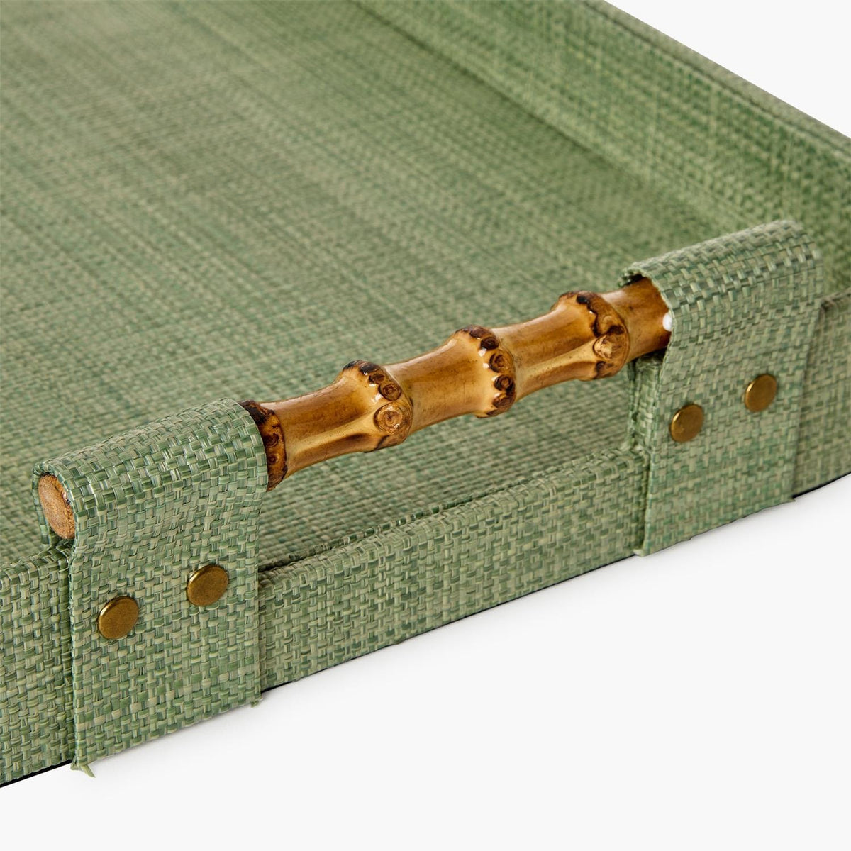 Tozai Monaco Green Faux Seagrass Nested Trays with Bamboo Handles Decorative Trays