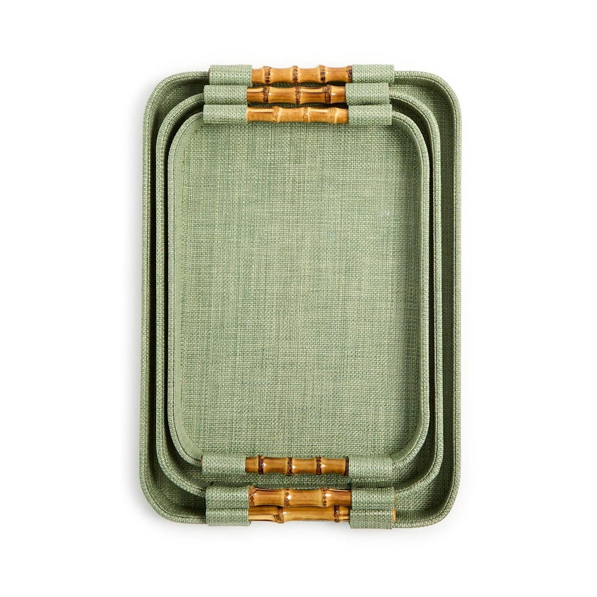 Tozai Monaco Green Faux Seagrass Nested Trays with Bamboo Handles Decorative Trays