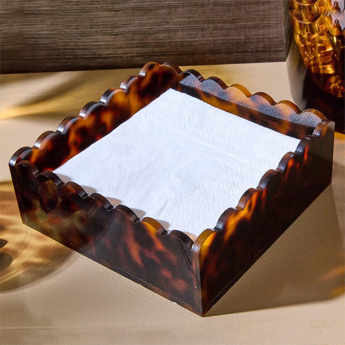 Tozai Tortoise Print Scalloped Edge Cocktail Napkin Holder Napkin Holders 55374