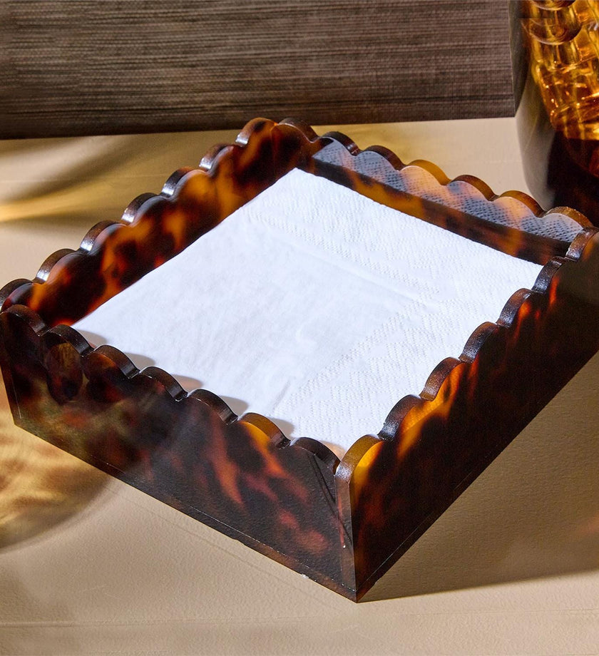Tortoise Print Scalloped Edge Cocktail Napkin Holder - secondary