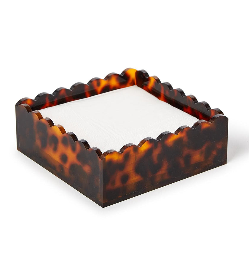 Tortoise Print Scalloped Edge Cocktail Napkin Holder