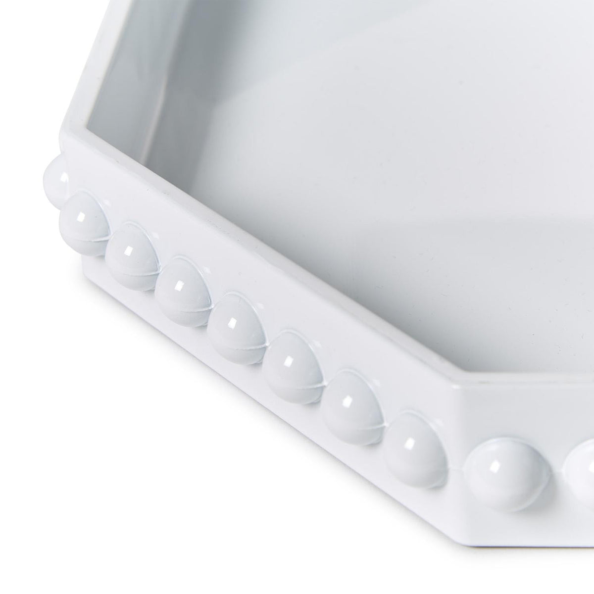 Tozai White Octagonal Lacquered Tray with Hobnail Edge Decorative Trays 55421-20-White