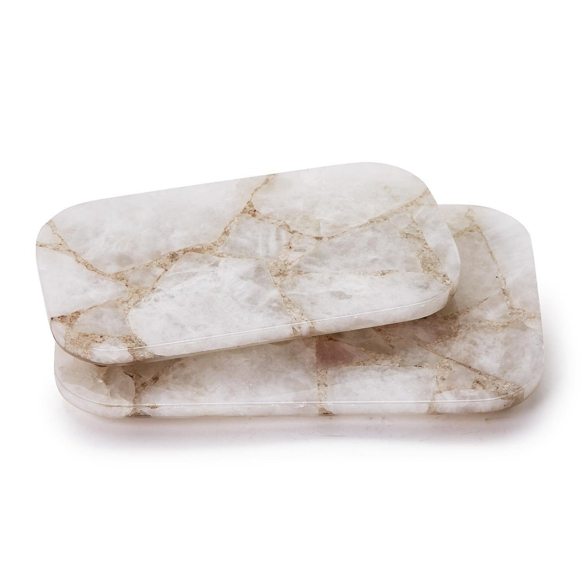 Tozai White Quartz Round Edge with Silver Feet Tray Decorative Trays